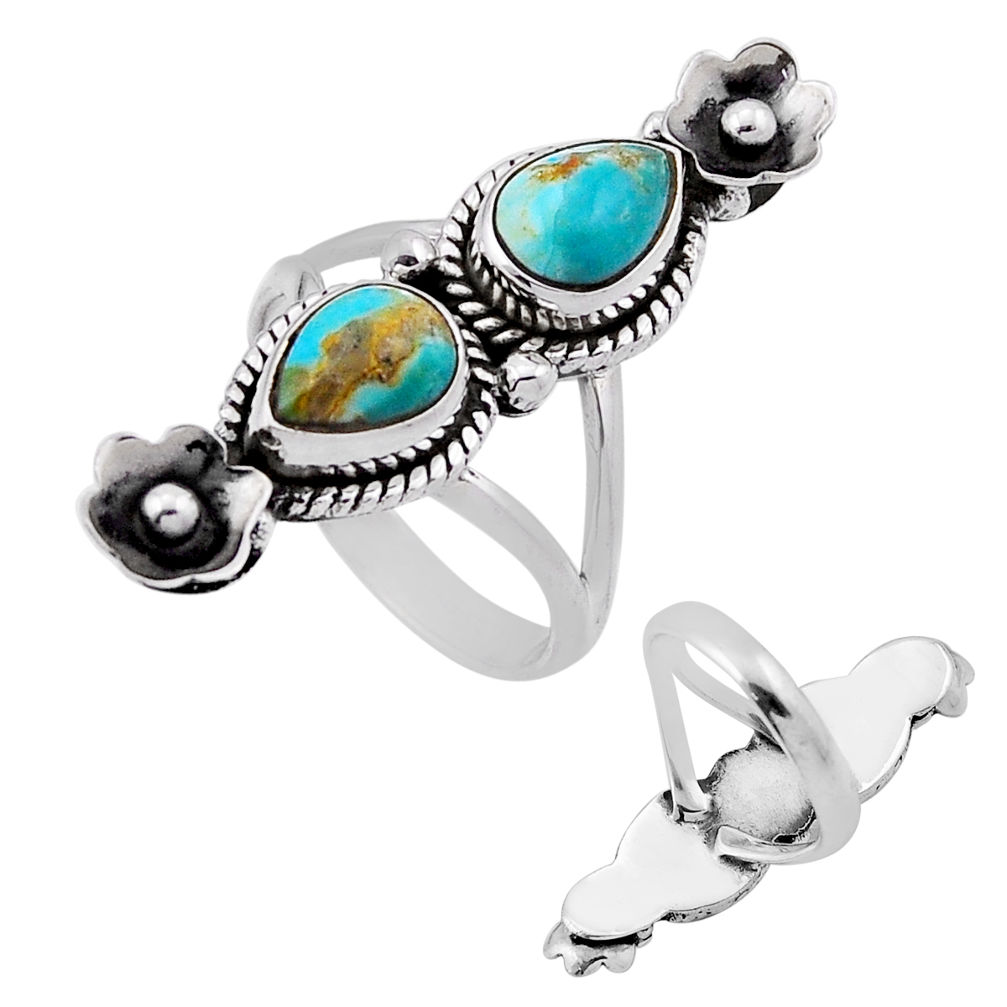 4.19cts back closed green arizona mohave turquoise 925 silver ring size 6 n48428