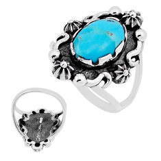 4.32cts back closed green arizona mohave turquoise silver ring size 6.5 n32729