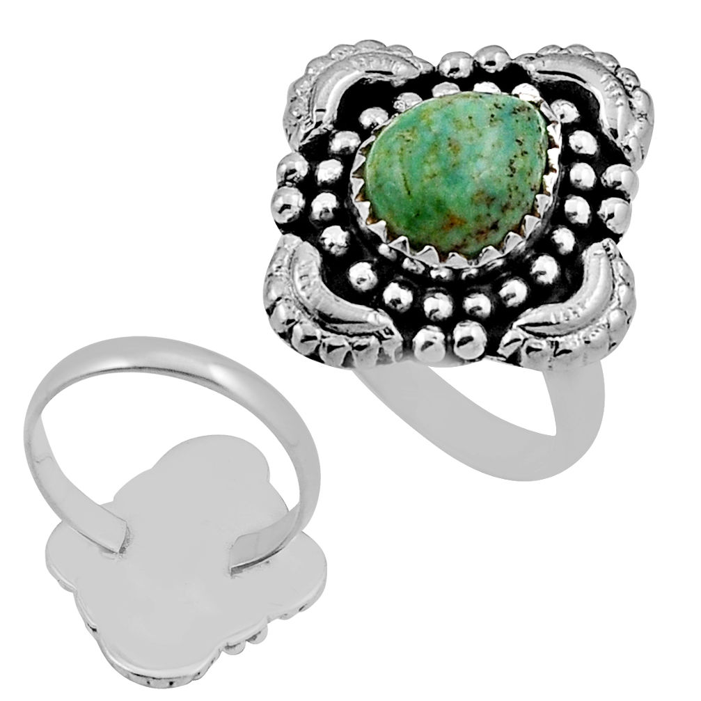 4.34cts back closed green arizona mohave turquoise silver ring size 6.5 n34839