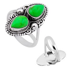 4.63cts back closed green copper turquoise pear 925 silver ring size 8 n48582
