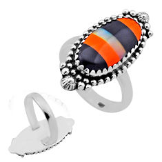 6.89cts back closed green orange black strip opal 925 silver ring size 8 n45958
