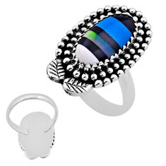 5.77cts back closed green white black strip opal silver ring size 8.5 n45942
