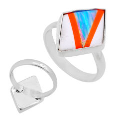 7.17cts back closed green white orange strip opal silver ring size 9.5 n46013