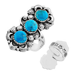 10.09cts back closed kingman turquoise silver adjustable ring size 7.5 c32495