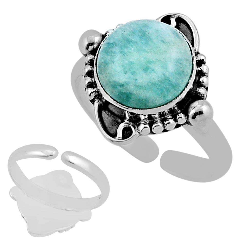 5.11cts back closed natural amazonite 925 silver adjustable ring size 7 n38707