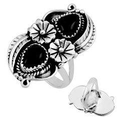 6.01cts back closed natural black onyx pear shape silver ring size 8.5 n38577
