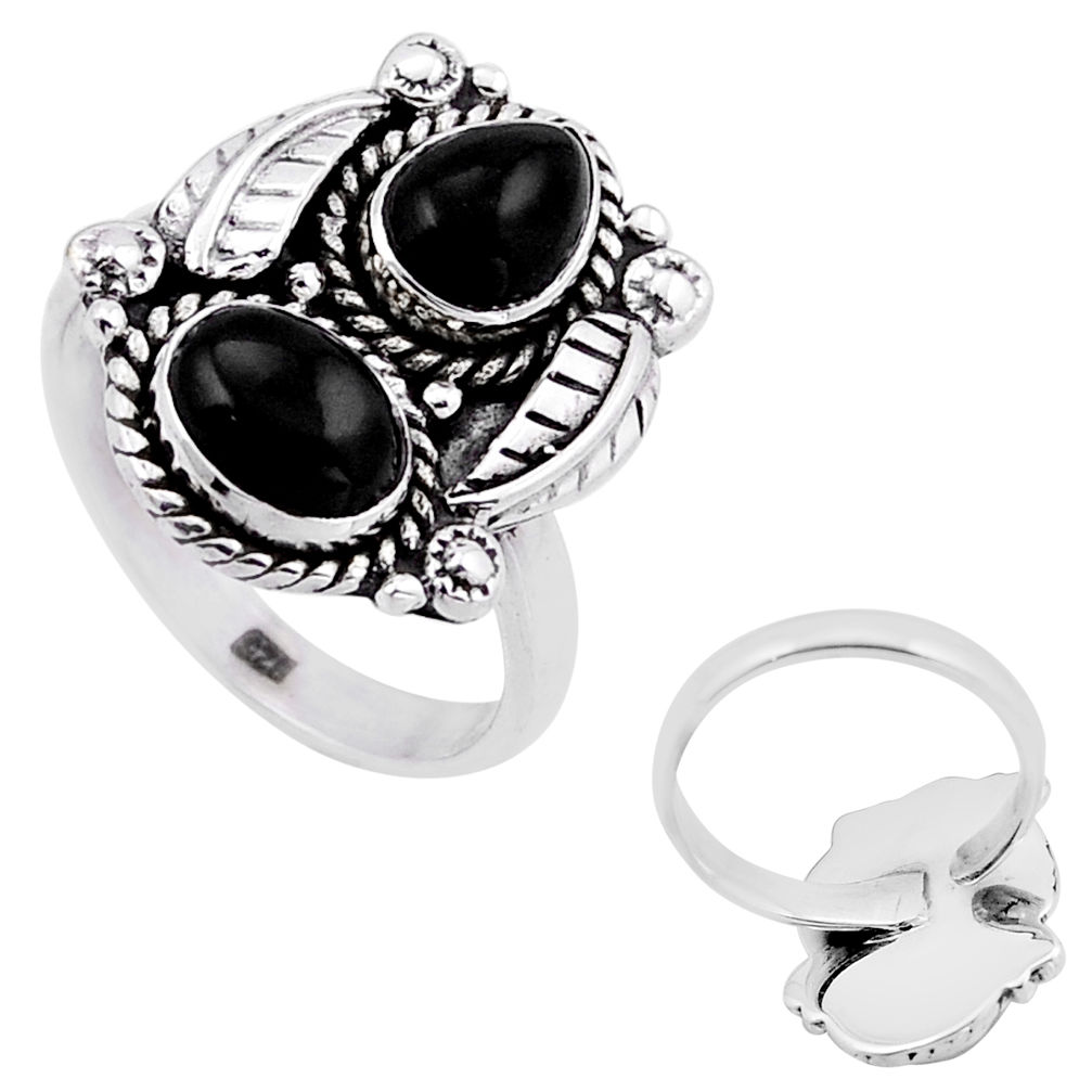 4.21cts back closed natural black onyx silver adjustable ring size 8.5 n48963