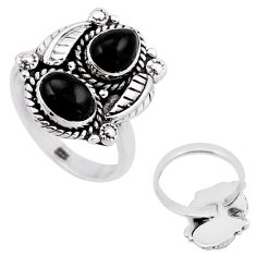 4.21cts back closed natural black onyx silver adjustable ring size 8.5 n48963