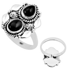 4.21cts back closed natural black onyx silver adjustable ring size 8.5 n52940