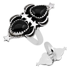 5.78cts back closed natural black onyx star 925 silver ring size 6.5 n38581