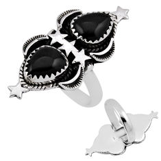 5.94cts back closed natural black onyx star 925 silver ring size 8.5 n38584