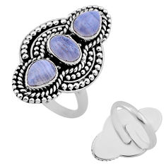 6.03cts back closed natural blue lace agate silver adjustable ring size 8 n46840