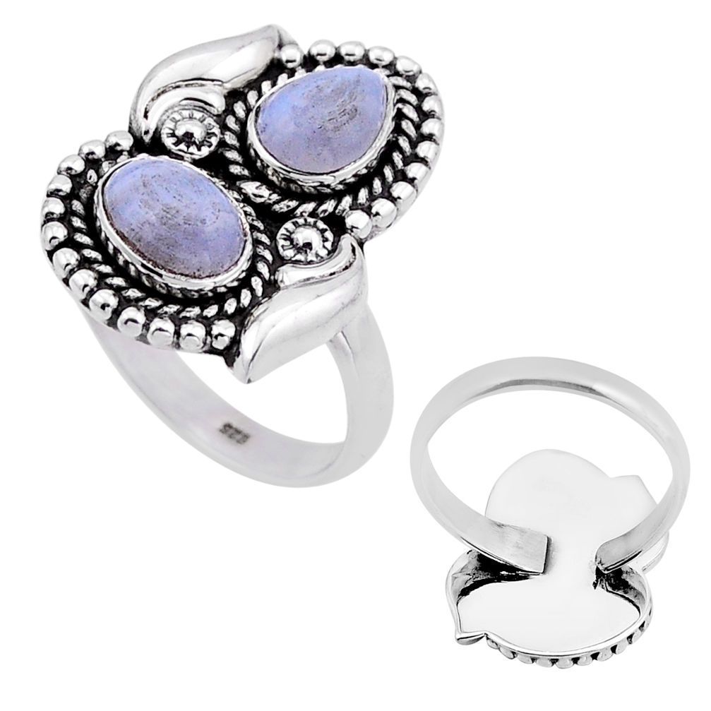 4.21cts back closed natural blue lace agate silver adjustable ring size 9 n52989