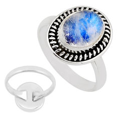 3.48cts back closed natural blue moonstone oval 925 silver ring size 7 y94925