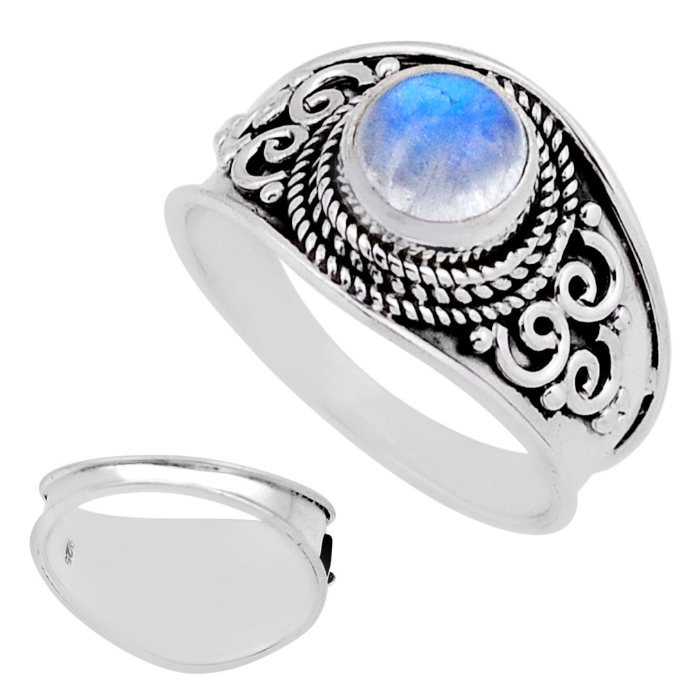 3.20cts back closed natural blue moonstone round 925 silver ring size 8.5 n41969