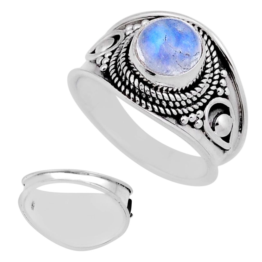 3.01cts back closed natural blue moonstone round 925 silver ring size 5.5 n41971