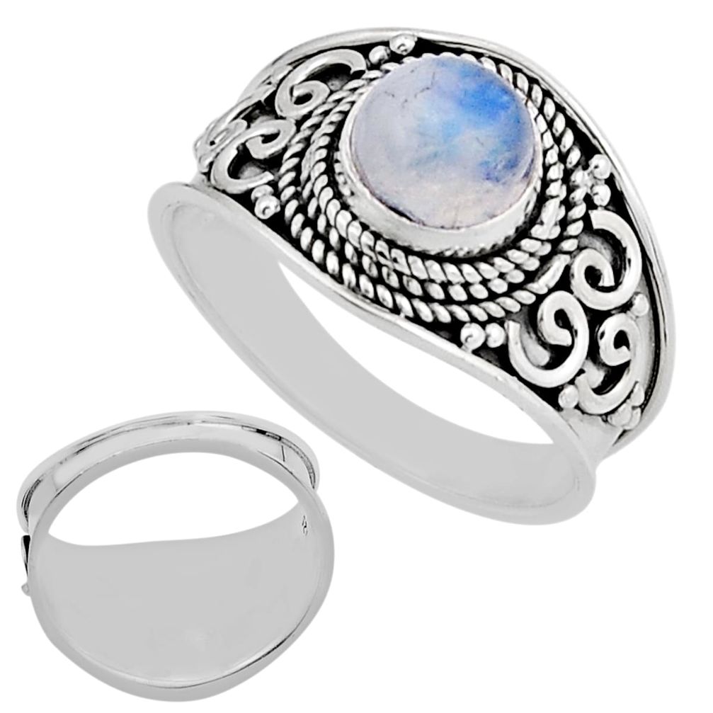 2.41cts back closed natural blue moonstone round 925 silver ring size 7.5 n4866