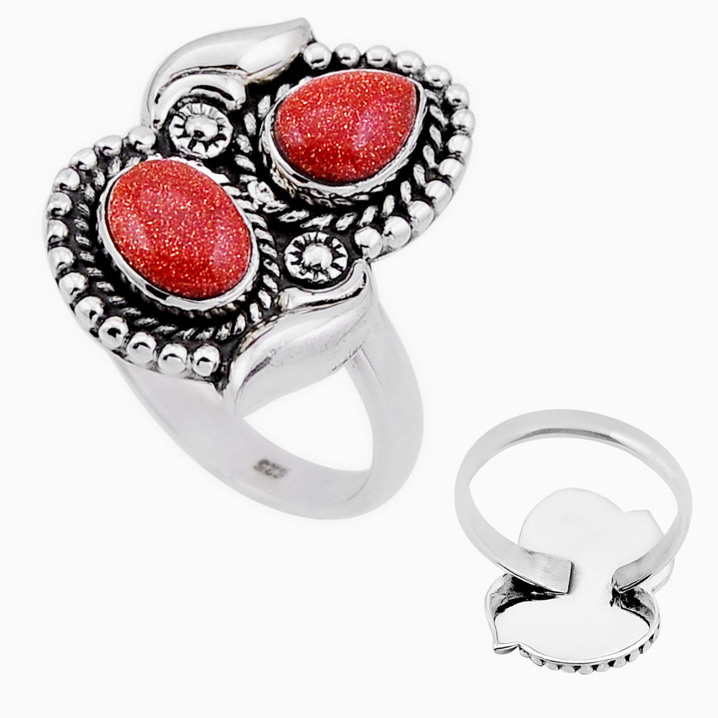 Back closed natural brown goldstone oval silver adjustable ring size 9 n52999