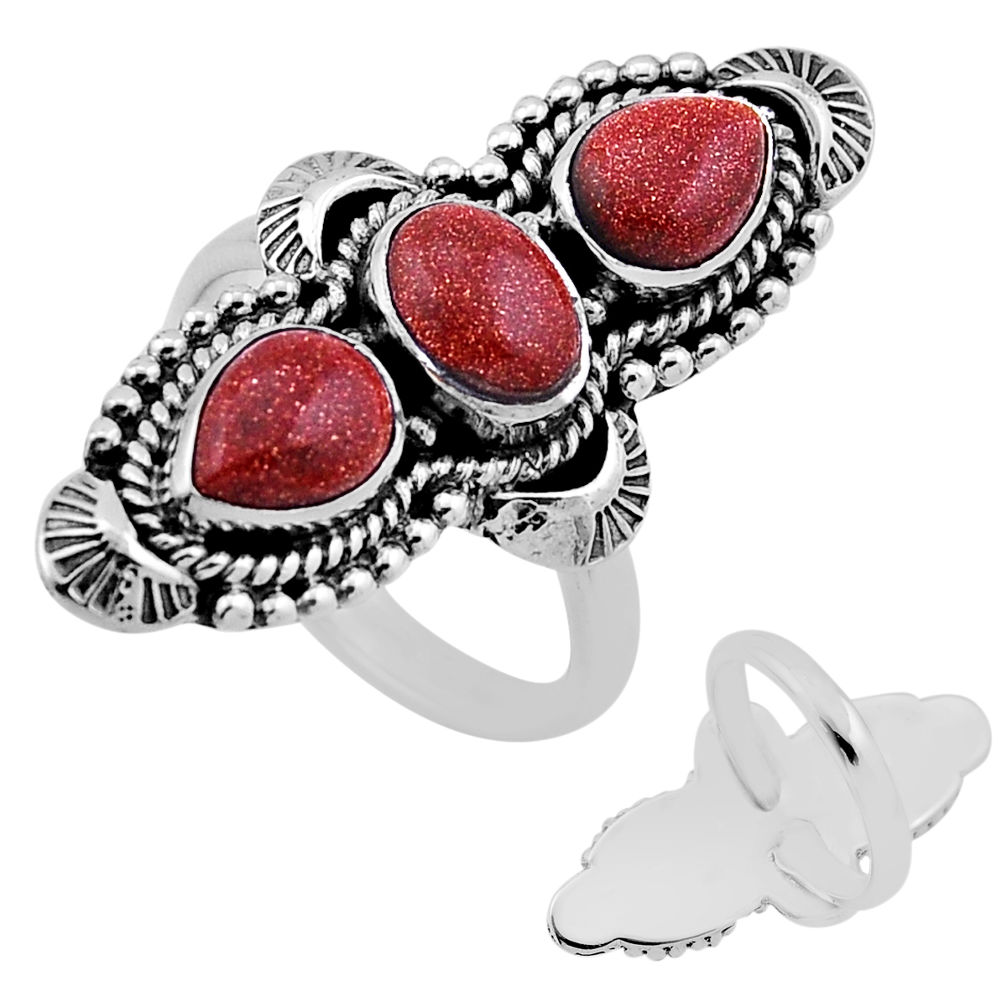 5.33cts back closed natural brown goldstone silver adjustable ring size 8 n46788