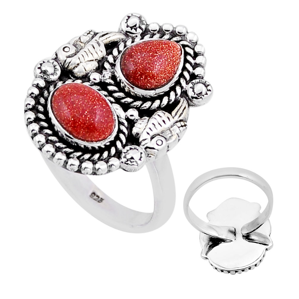 3.94cts back closed natural brown goldstone silver adjustable ring size 9 n52945