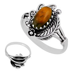 1.82cts back closed natural brown tiger's eye oval silver ring size 7.5 n39527