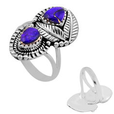 4.26cts back closed natural copper turquoise 925 silver leaf ring size 8 n48414