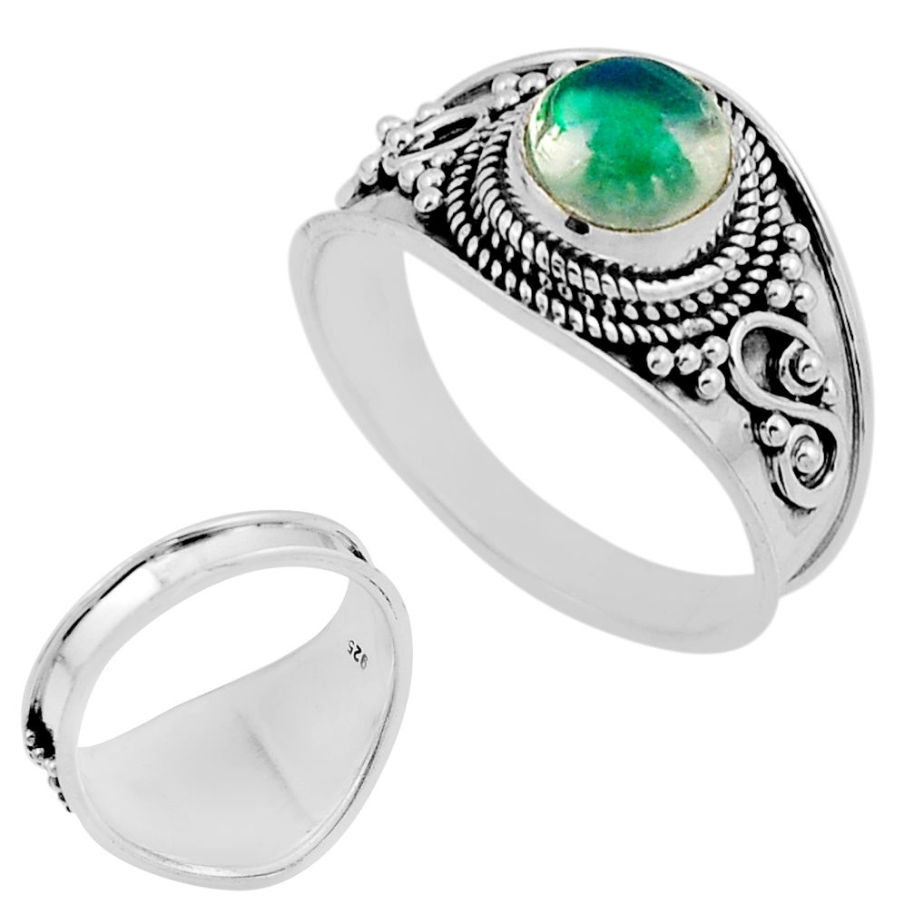2.79cts back closed natural green moonstone round silver ring size 8.5 n11682