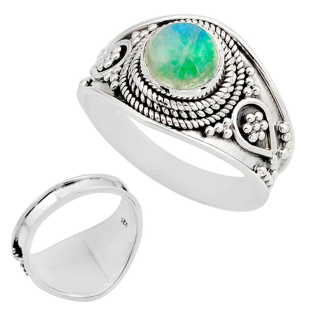 2.34cts back closed natural green moonstone round silver ring size 8.5 y94883