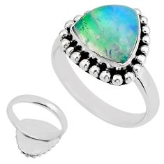 5.28cts back closed natural green moonstone trillion silver ring size 7 y81430