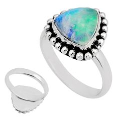 5.07cts back closed natural green moonstone trillion silver ring size 8 y81432