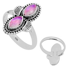 4.05cts back closed natural pink moonstone marquise silver ring size 8.5 n52197