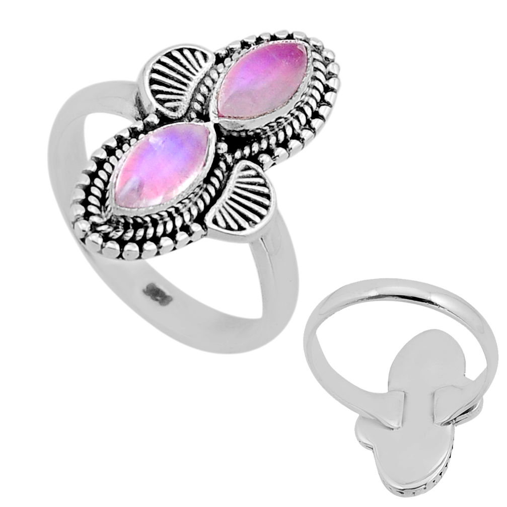4.02cts back closed natural pink moonstone marquise silver ring size 7.5 n53545