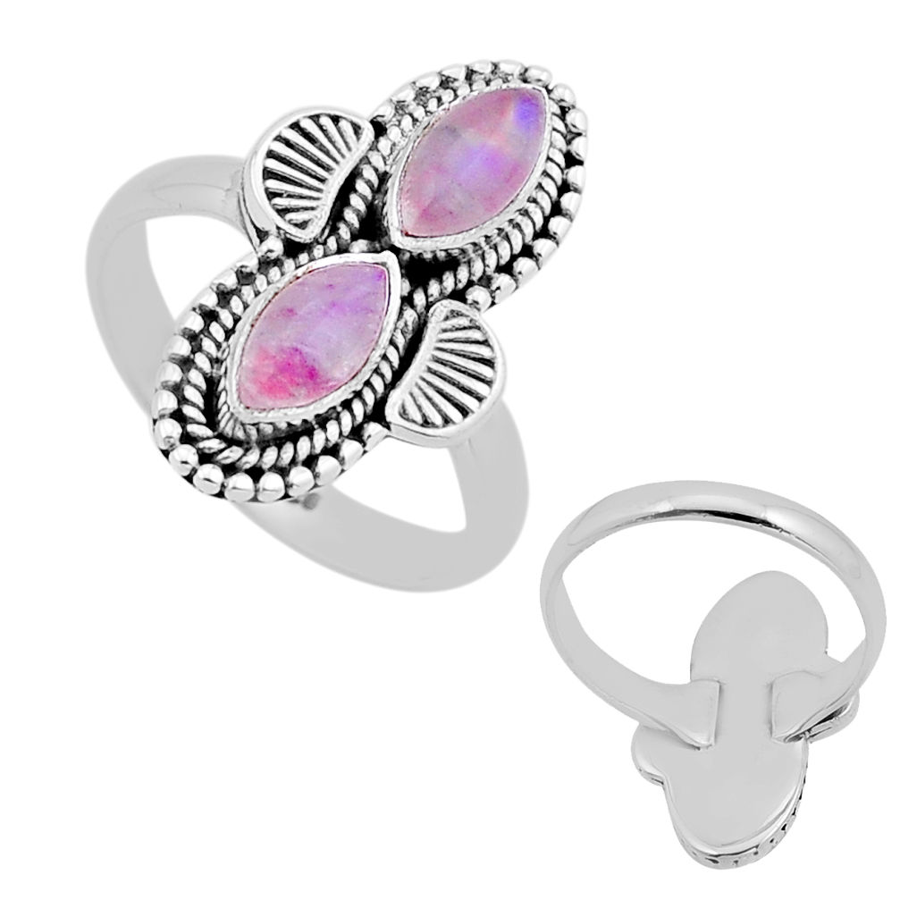 4.06cts back closed natural pink moonstone marquise silver ring size 7.5 n53549