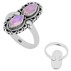 4.12cts back closed natural pink moonstone marquise silver ring size 7 n52188