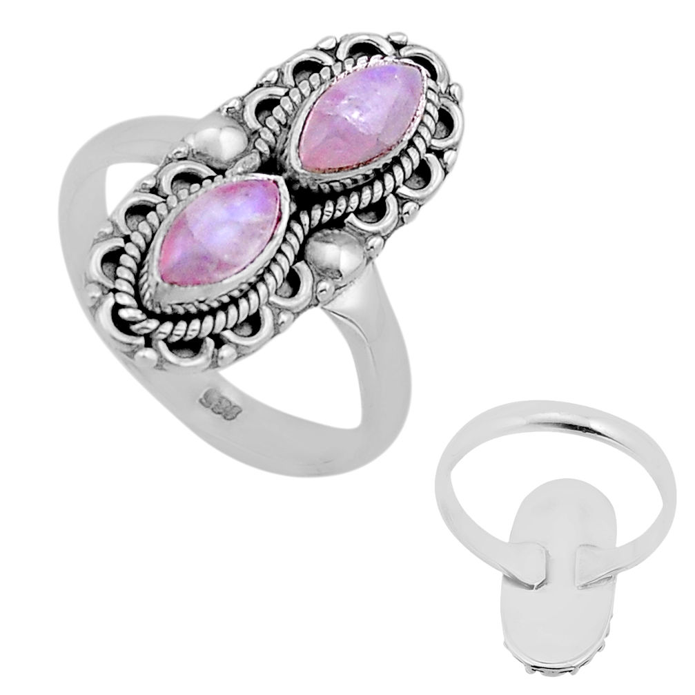 3.98cts back closed natural pink moonstone marquise silver ring size 7 n53553