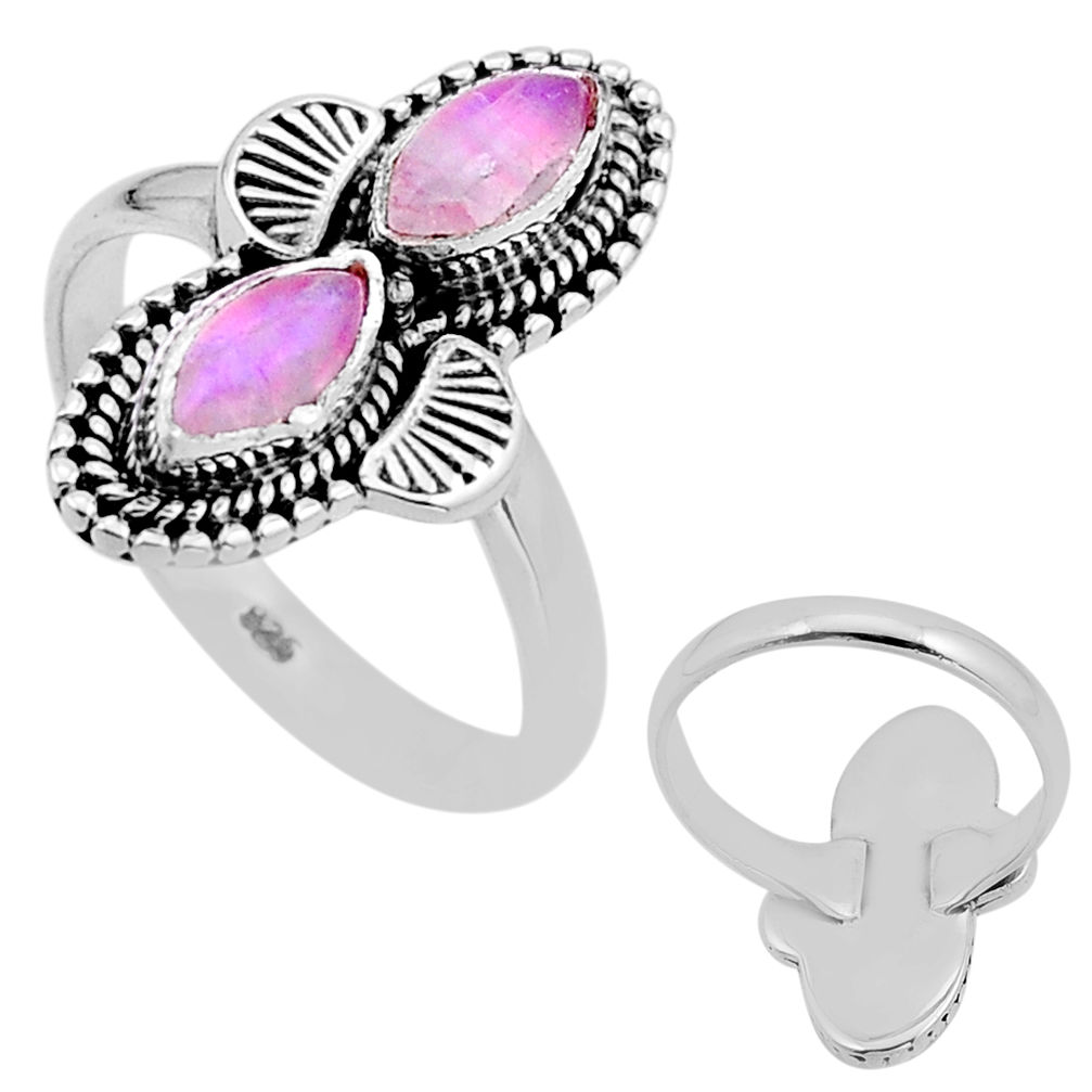 4.02cts back closed natural pink moonstone marquise silver ring size 8 n53541