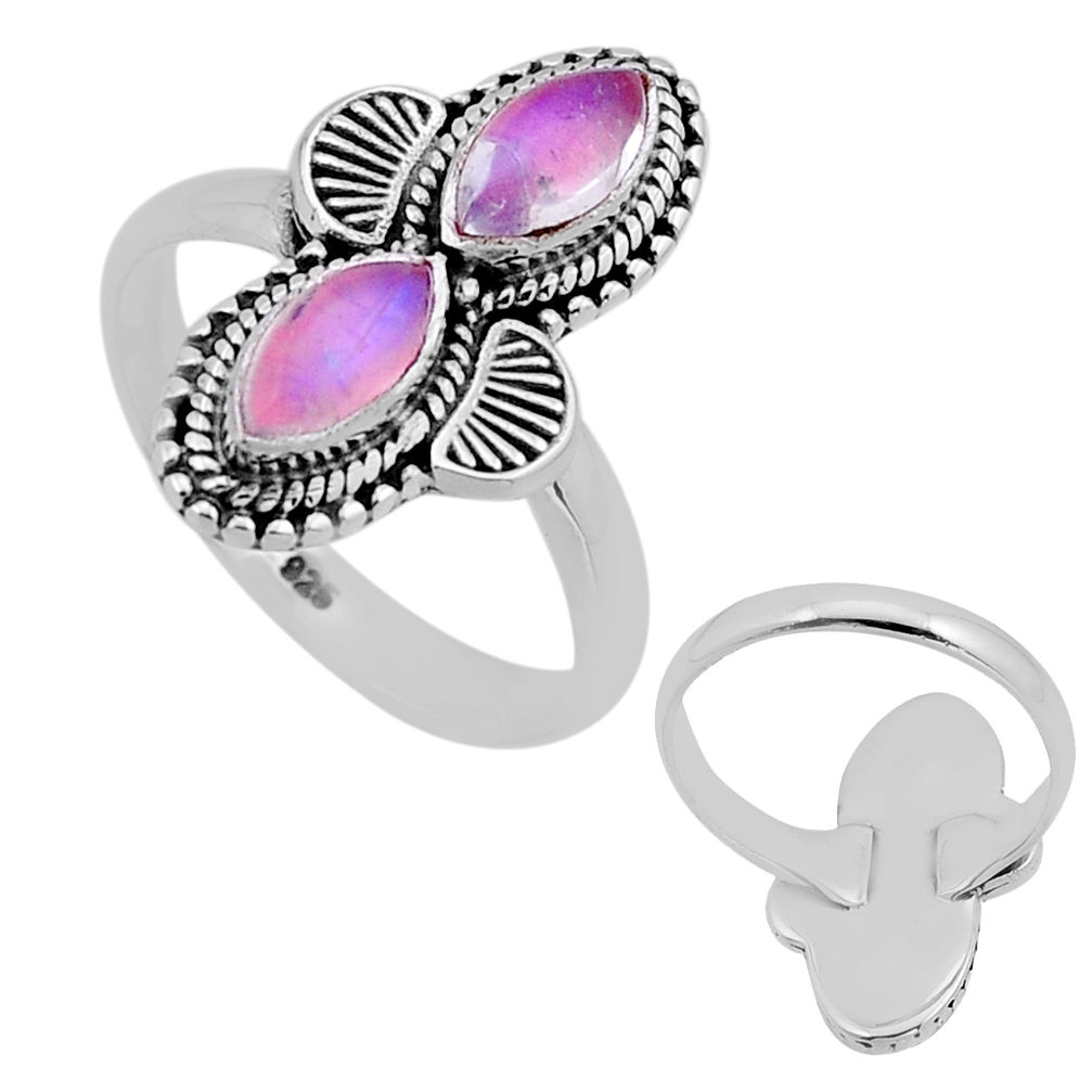 4.05cts back closed natural pink moonstone marquise silver ring size 8 n53546
