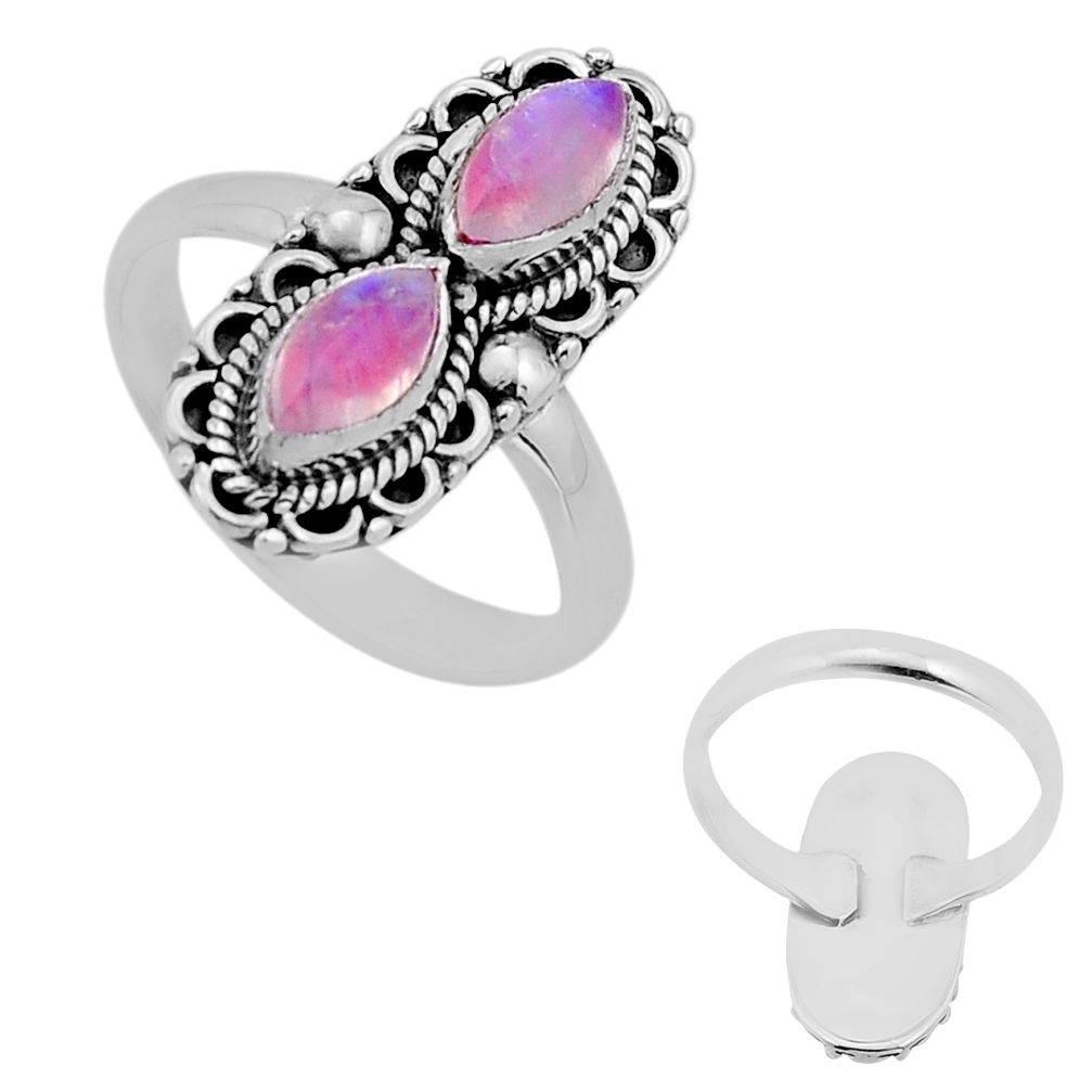 4.07cts back closed natural pink moonstone marquise silver ring size 8 n53556