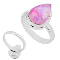 5.12cts back closed natural pink moonstone pear 925 silver ring size 6.5 y81628