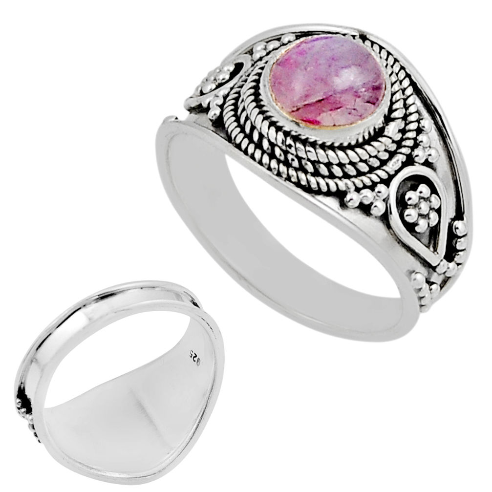 2.74cts back closed natural pink moonstone round 925 silver ring size 6.5 n11684