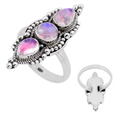 4.21cts back closed natural pink moonstone round 925 silver ring size 7.5 n52421