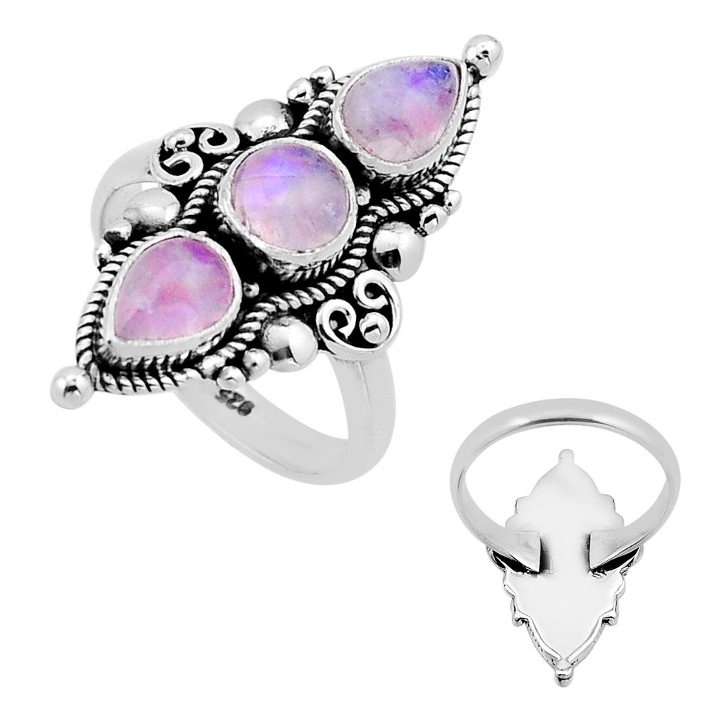 4.03cts back closed natural pink moonstone round 925 silver ring size 6.5 n53524