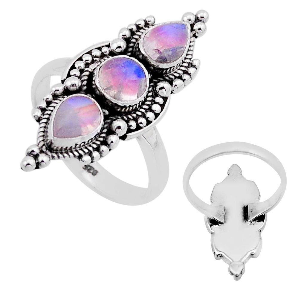 4.23cts back closed natural pink moonstone round 925 silver ring size 8.5 n53528