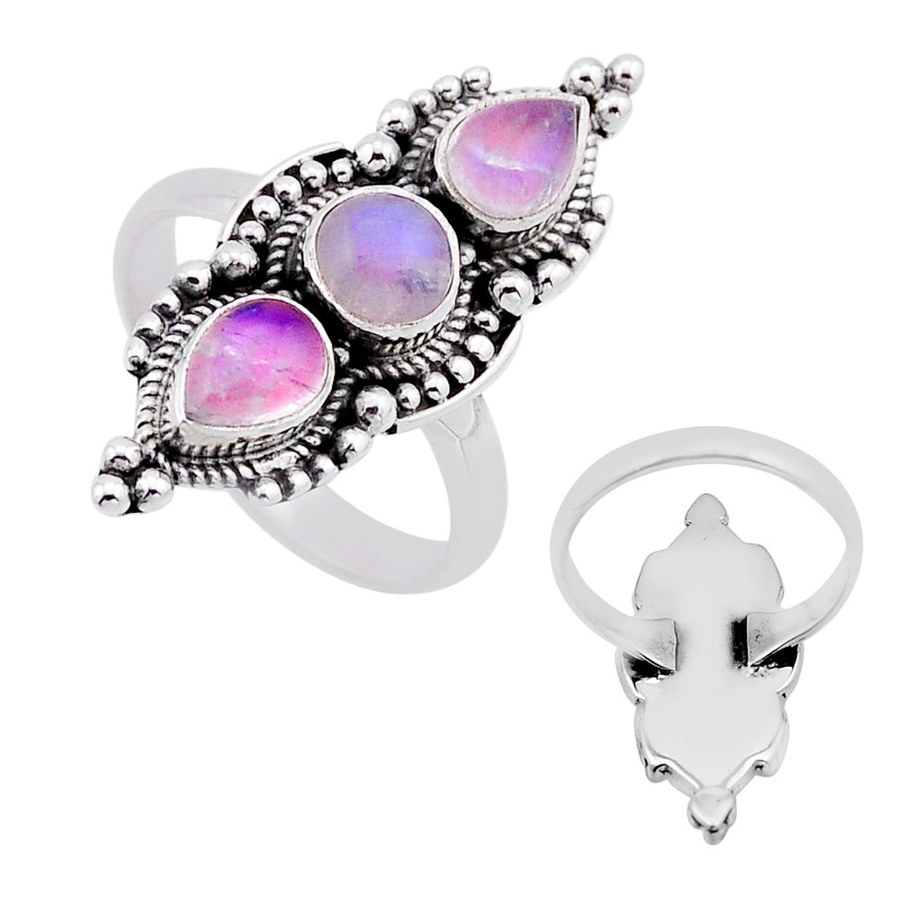 4.22cts back closed natural pink moonstone round 925 silver ring size 8.5 n53529