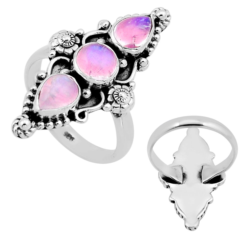 4.46cts back closed natural pink moonstone round 925 silver ring size 7.5 n53532