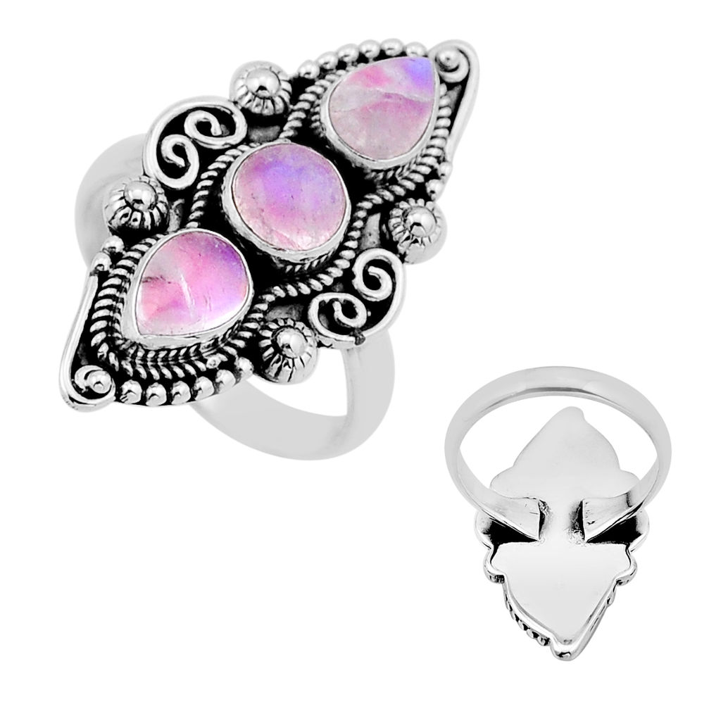 4.23cts back closed natural pink moonstone round 925 silver ring size 7.5 n53534