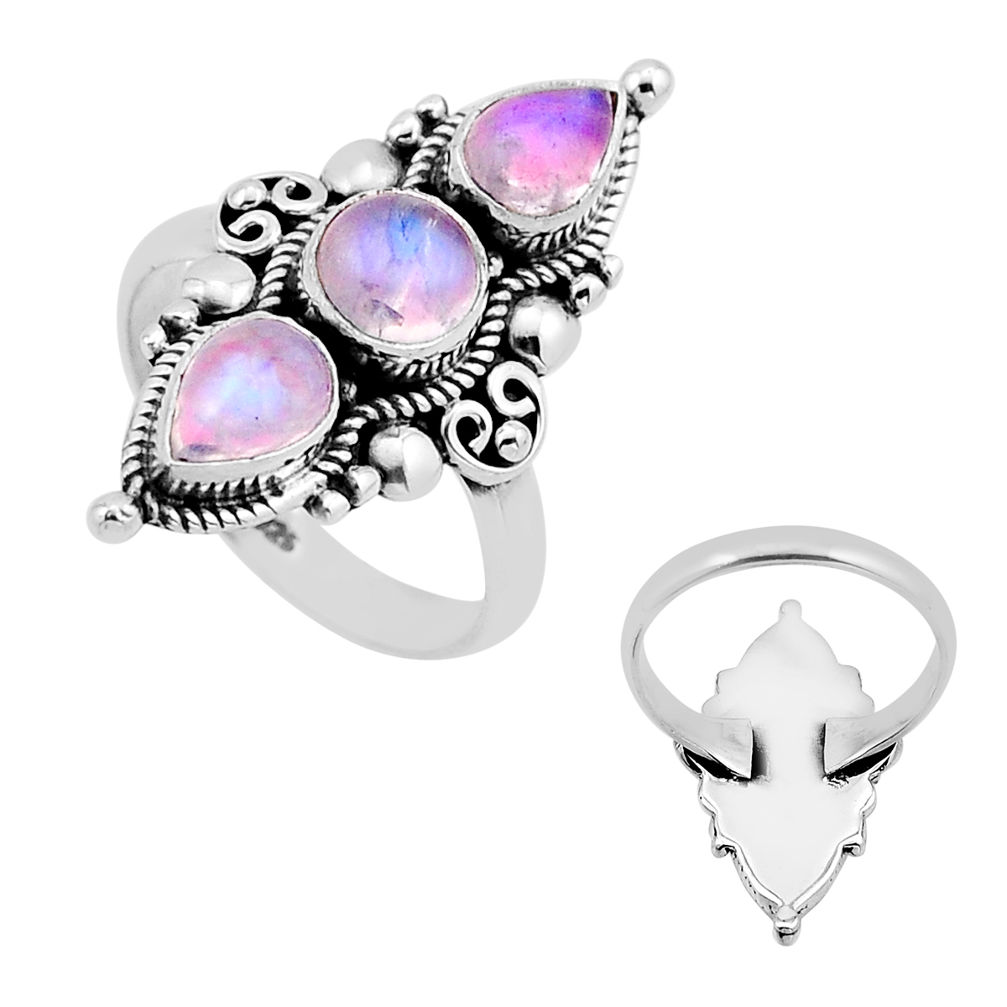 4.37cts back closed natural pink moonstone round 925 silver ring size 7 n53531