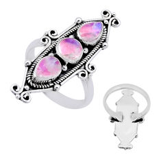 4.41cts back closed natural pink moonstone round 925 silver ring size 8 n53535