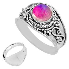 2.35cts back closed natural pink moonstone round 925 silver ring size 8 y94873