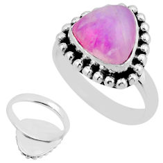 5.34cts back closed natural pink moonstone trillion silver ring size 6.5 y81460